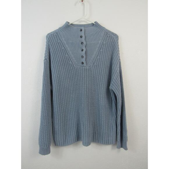 Haven Well Within Small Light Blue Open Knit Fisherman Sweater Cotton Blend - Picture 2 of 6